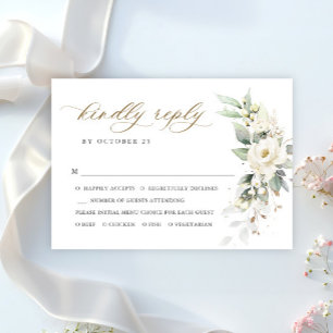 Elegant Pastel White Roses Eucalyptus Wedding RSVP Card
