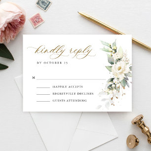Elegant Pastel White Roses Eucalyptus Wedding RSVP Card