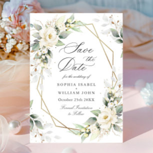 Elegant Pastel White Roses Eucalyptus Wedding Save The Date