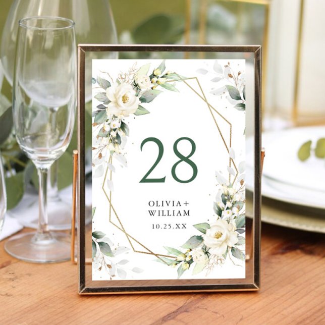 Elegant Pastel White Roses Eucalyptus Wedding Table Number (Creator Uploaded)