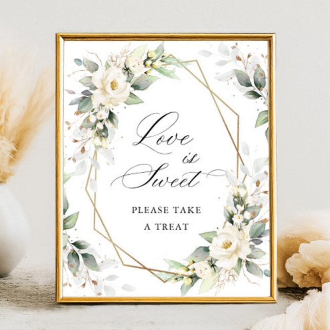 Elegant Pastel White Roses Love is Sweet Poster (Creator Uploaded)