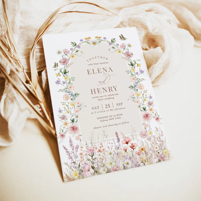 Elegant Pastel Wildflower Backyard Garden Wedding Invitation | Zazzle