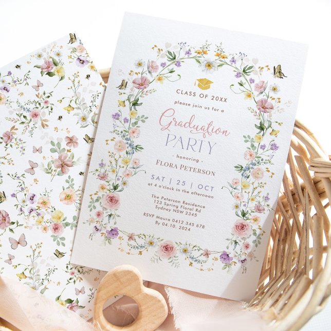 Elegant Pastel Wildflower Garden Graduation Party Invitation (Creator Uploaded)