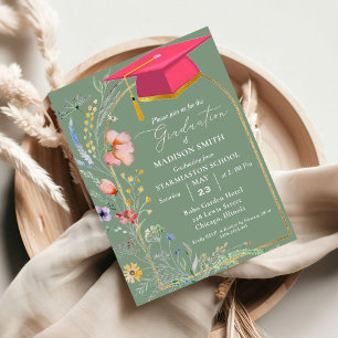 Elegant Pastel Wildflower Garden Graduation Party Invitation