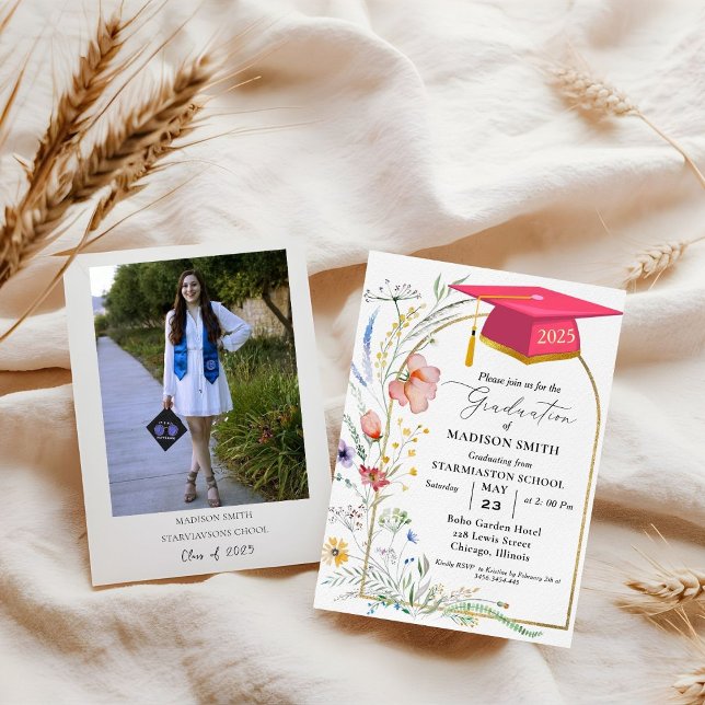 Elegant Pastel Wildflower Garden Graduation Party Invitation (Creator Uploaded)