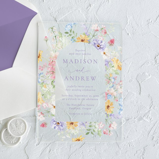 Elegant Pastel Wildflower Garden Wedding Acrylic Invitations (Creator Uploaded)