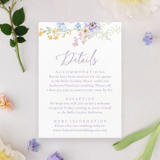 Elegant Pastel Wildflower Garden Wedding Details Enclosure Card (Creator Uploaded)