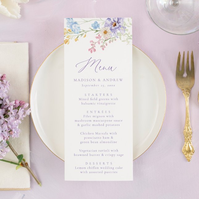 Elegant Pastel Wildflower Garden Wedding Menu (Creator Uploaded)