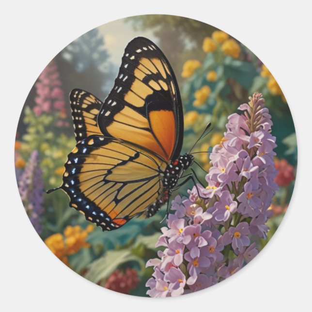 Elegant pastel wildflower garden with butterfly classic round sticker (Front)