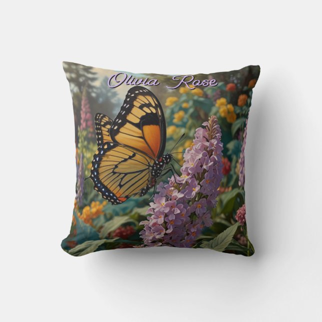 Elegant pastel wildflower garden with butterfly cushion (Front)