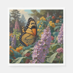 Elegant pastel wildflower garden with butterfly napkin