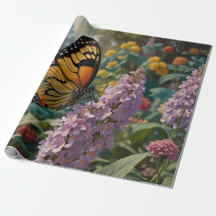 Elegant pastel wildflower garden with butterfly wrapping paper