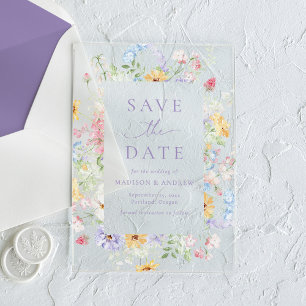 Elegant Pastel Wildflower Wedding Save the Date Acrylic Invitations