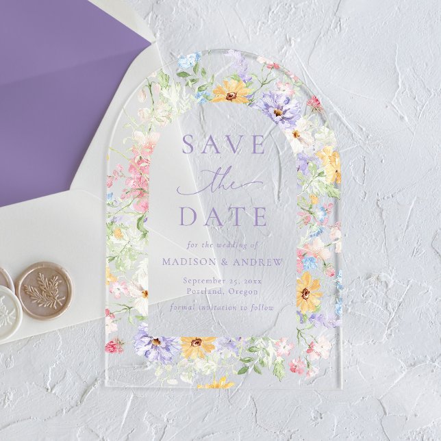 Elegant Pastel Wildflower Wedding Save the Date Acrylic Invitations (Creator Uploaded)