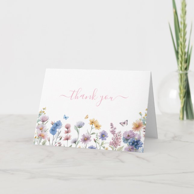 Elegant Pastel Wildflowers Greenery Bridal Shower Thank You Card (Front)
