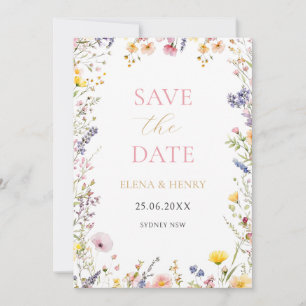 Elegant Pastel Wildflowers Wedding Save the Date Invitation