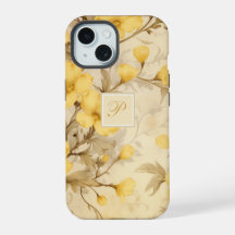 Elegant Pastel Yellow Floral Primrose Monogram 