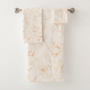 Elegant Pastel Yellow Flower Bath Towel Set