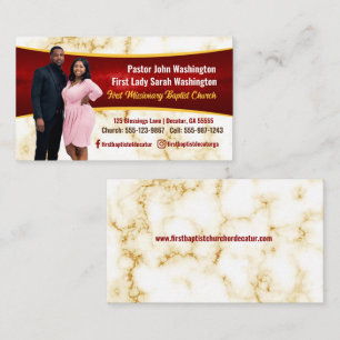 Elegant Pastor and First Lady Marble Photo Church Business Card