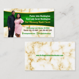 Elegant Pastor and First Lady Marble Photo Church  Business Card