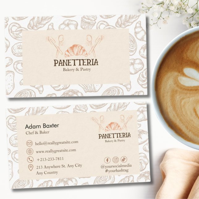 Elegant Pastry Chef Social Media Icon Beige Bakery Business Card (Creator Uploaded)