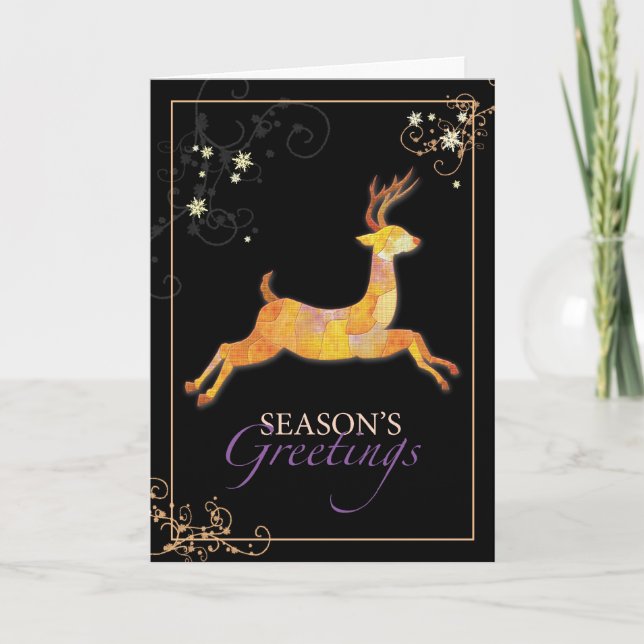 Elegant Patchwork Reindeer Season's Greetings Holiday Card (Front)
