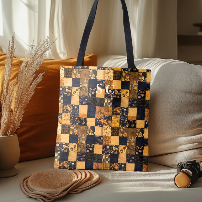 Elegant Patchwork Tote with Blue and Beige Floral  Bag (Creator Uploaded)
