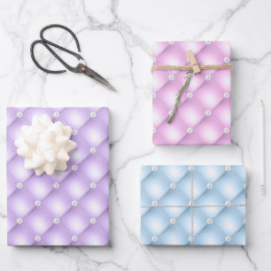 Elegant Patel Blue, Purple & Pink Diamond Tufted Wrapping Paper Sheet