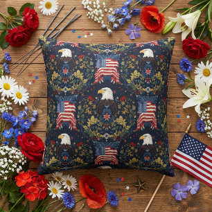 Elegant Patriotic Bald Eagle & American Flag Cushion