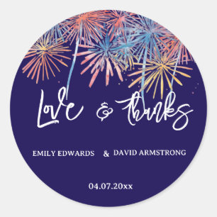 Elegant Patriotic Fireworks 4th of July Wedding Classic Round Sticker
