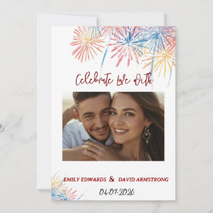 Elegant Patriotic Fireworks   4th of July Wedding  Invitation