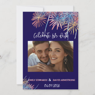 Elegant Patriotic Fireworks 4th of July Wedding Invitation