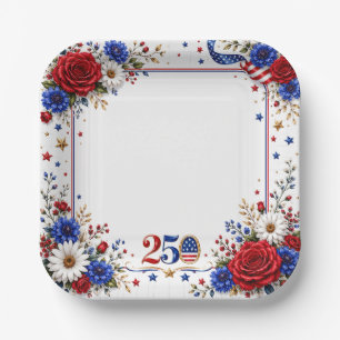 Elegant Patriotic Floral 250th Anniversary Square  Paper Plate