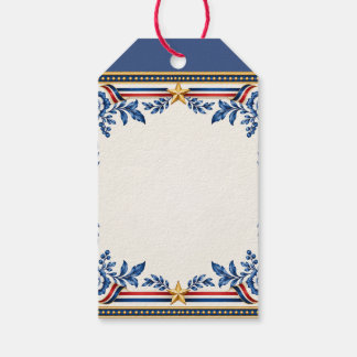 Elegant Patriotic Red White & Blue Floral Bow Gift Tags