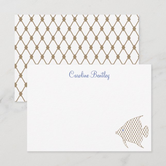 Elegant Pattern Angel Fish Personalised Note Cards (Front/Back)