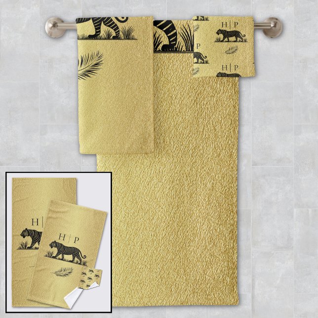 Elegant Pattern Gold Black Monogram Bath Towel Set (Creator Uploaded)