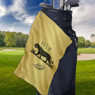 Elegant Pattern Gold Black Monogram Golf Towel