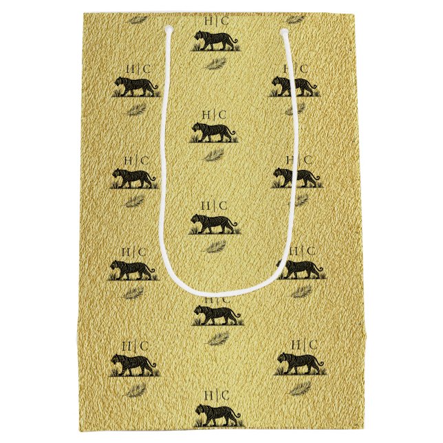 Elegant Pattern Gold Black Monogram  Medium Gift Bag (Back)