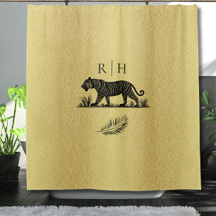 Elegant Pattern Gold Black Monogram Shower Curtain