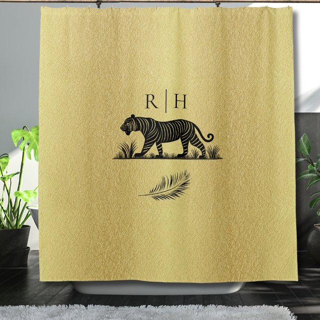 Elegant Pattern Gold Black Monogram Shower Curtain (Creator Uploaded)