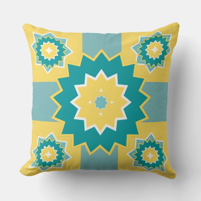Elegant pattern modern yellow blue white chic mum  cushion (Front)