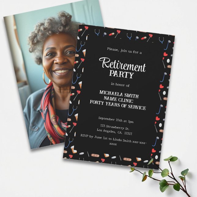 Elegant Pattern Nurse Retirement Photo  Invitation (Creator Uploaded)