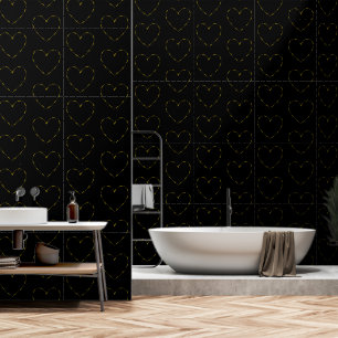 Elegant Pattern of Golden Hearts on Black Wallpaper