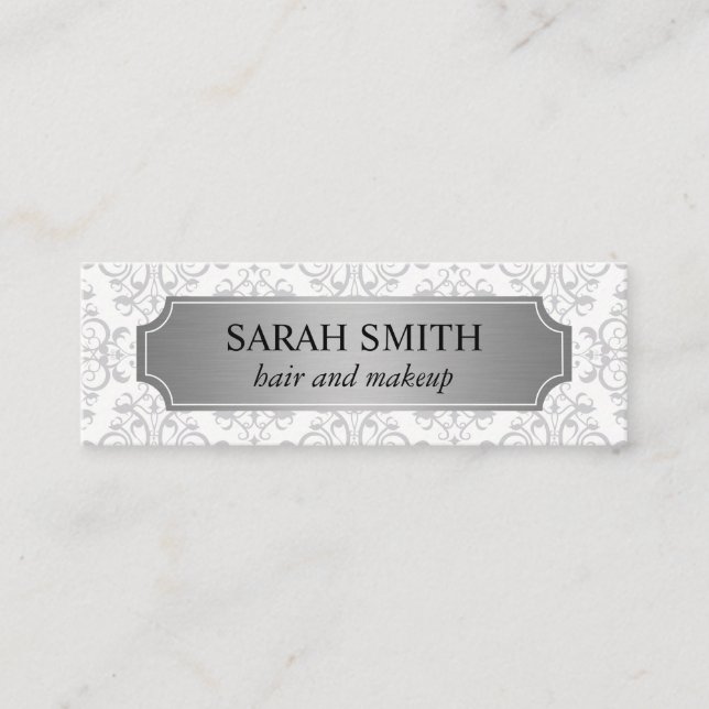 Elegant Pattern / Silver Metallic / White Mini Business Card (Front)