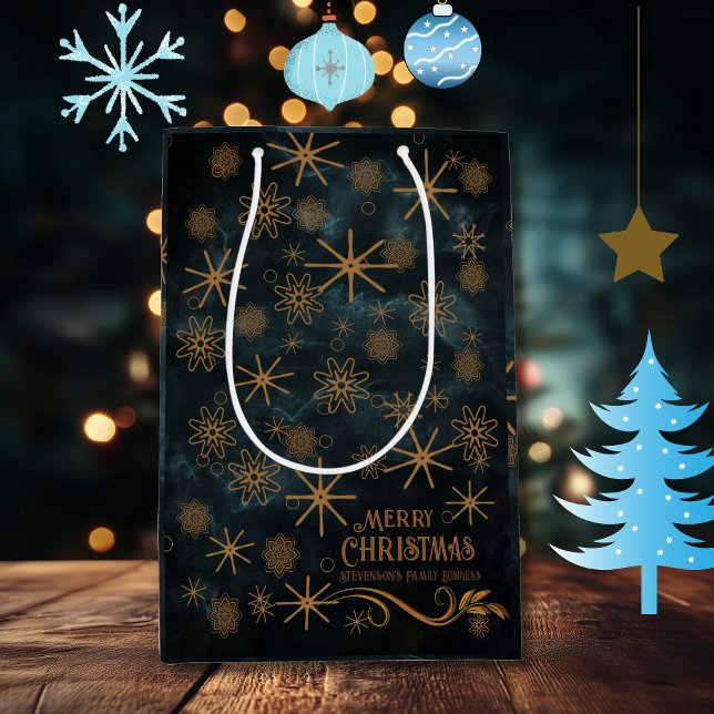 Elegant Pattern TEAL BLUE Merry Christmas Medium Gift Bag (Elegant Pattern TEAL BLUE Merry Christmas Medium Gift Bag)