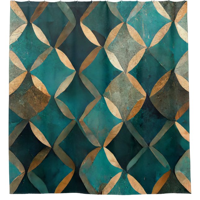 Elegant pattern teal gold luxury shower curtain (Front)
