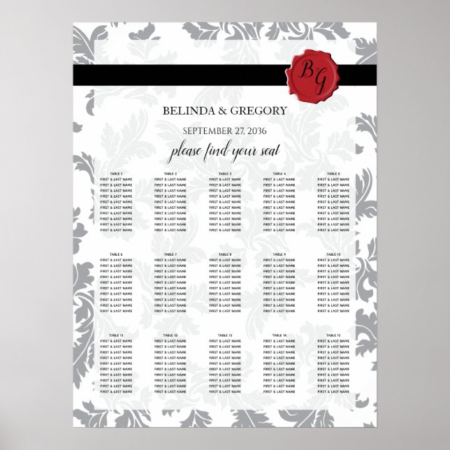 Elegant Pattern & Wax Seal Wedding Seating Chart (Front)