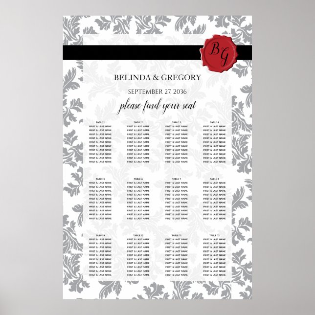 Elegant Pattern & Wax Seal Wedding Seating Chart (Front)