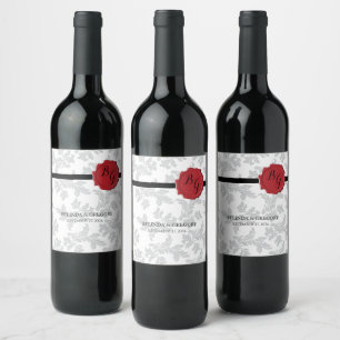 Elegant Pattern & Wax Seal Wedding  Wine Label