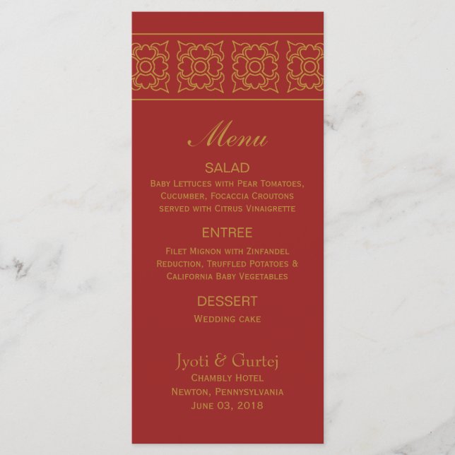 Elegant Patterned Indian Wedding Menu (Front)